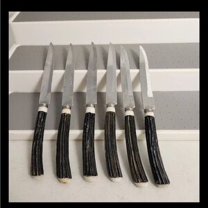 VTG MCM Steak Knives Faux Bone Handles Stainless Steel Made In Japan Set Of 6